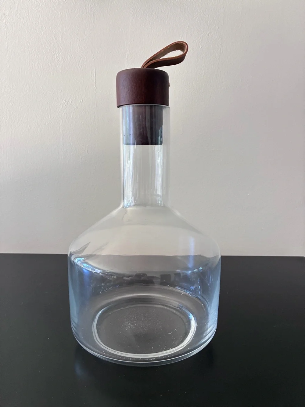 Clear Glass Carafe with Wood and Leather Top